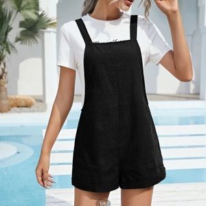 Black Overalls Romper Shorts
